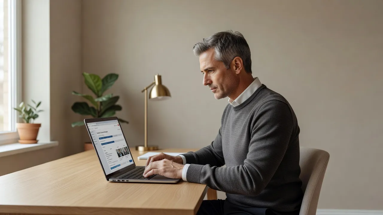Formateur consultant une plateforme de formation en ligne sur son ordinateur portable